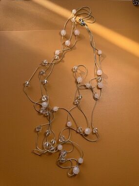 LOFT Silver-Tone Beaded Long Layering Necklace - Pink & Clear Beads